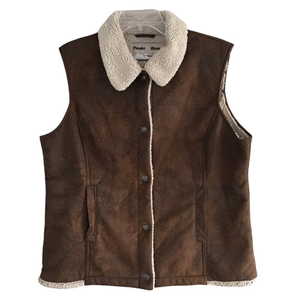 POWDER RIVER OUTFITTERS Brown Ultrasuede Sherpa-Lined Vest w/ Horseshoes